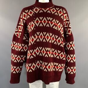 RAF SIMONS FW2016 Burgundy Beige Red Knitted Wool Mock Neck Sweater One Size